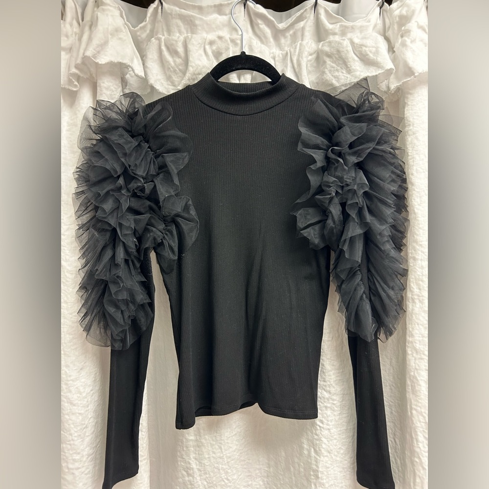 Sunday in Brooklyn Tulle Sleeve Top